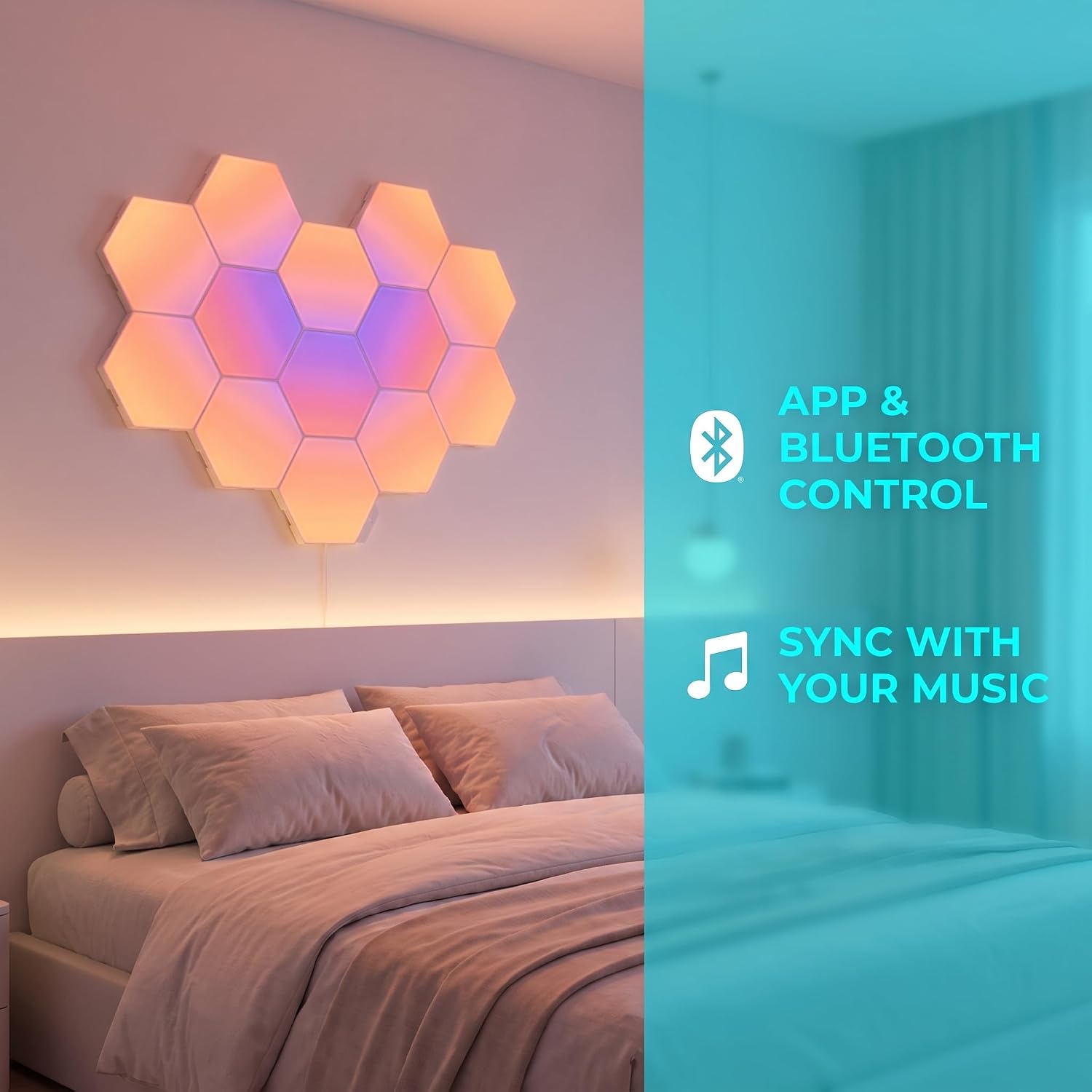Hexagon LED Light Panels, 10 Pack RGB Gaming Wall Lights with App and Remote Control, Music Sync, 16 Million Colors, 200+ Lighting Modes, DIY Modular Lights for Bedroom and Game Room