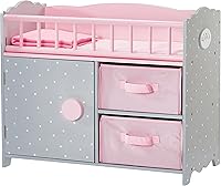 Olivia's Little World 3-in-1 Wooden Doll Crib with Changing Table & Storage Cabinet - Pink Gray White Polka Dots Pretend Play Furniture