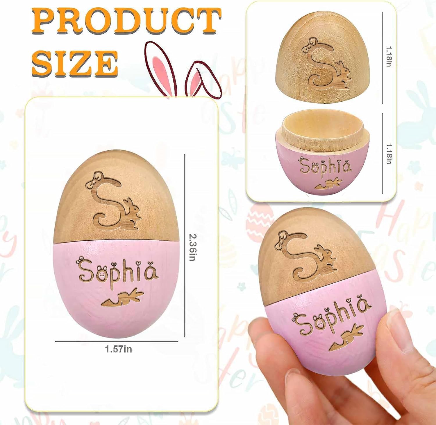 Custom Easter Egg with Engraved Name, Personalized Wooden Easter Egg Hollow Fillable Eggs Keepsake for Kids Boy Girl Easter Home Decor
