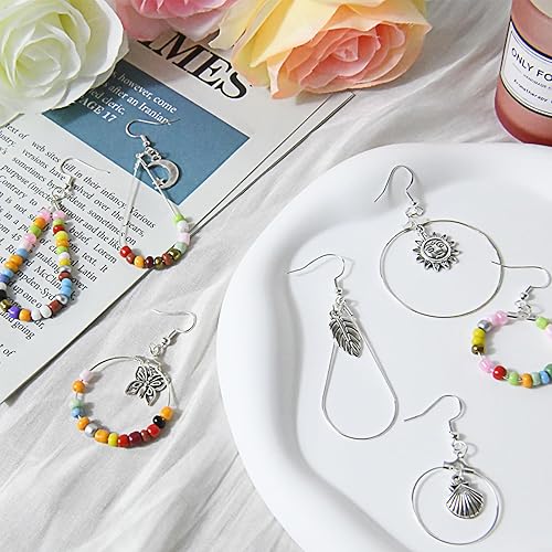 Miniatura 2 de XKCWXY Kit de 755 aretes de aro con cuentas, con aros, ganchos, respaldos, anillos de salto, dijes de plata, cuentas de poni