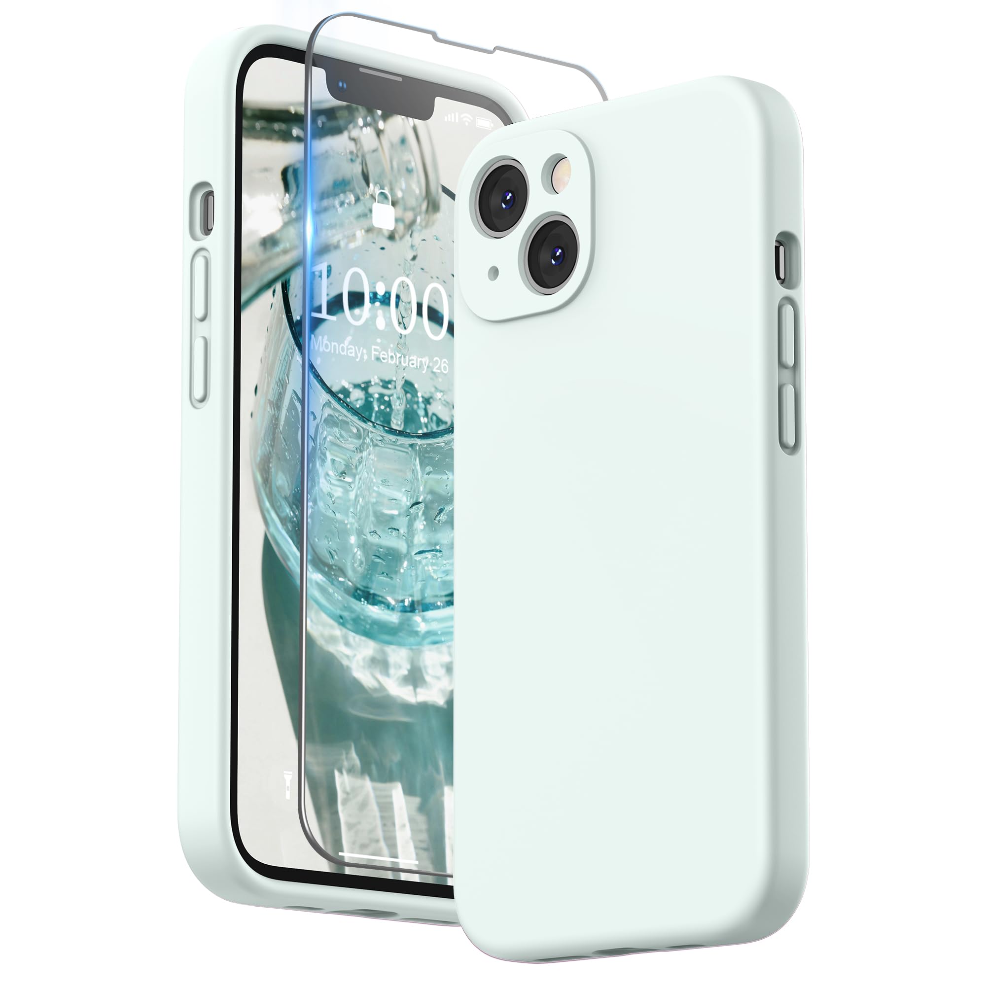 SURPHY Compatible with iPhone 13 Case with Screen Protector, (Camera Protection & Soft Microfiber Lining) Liquid Silicone Phone Case 6.1 inch 2021,