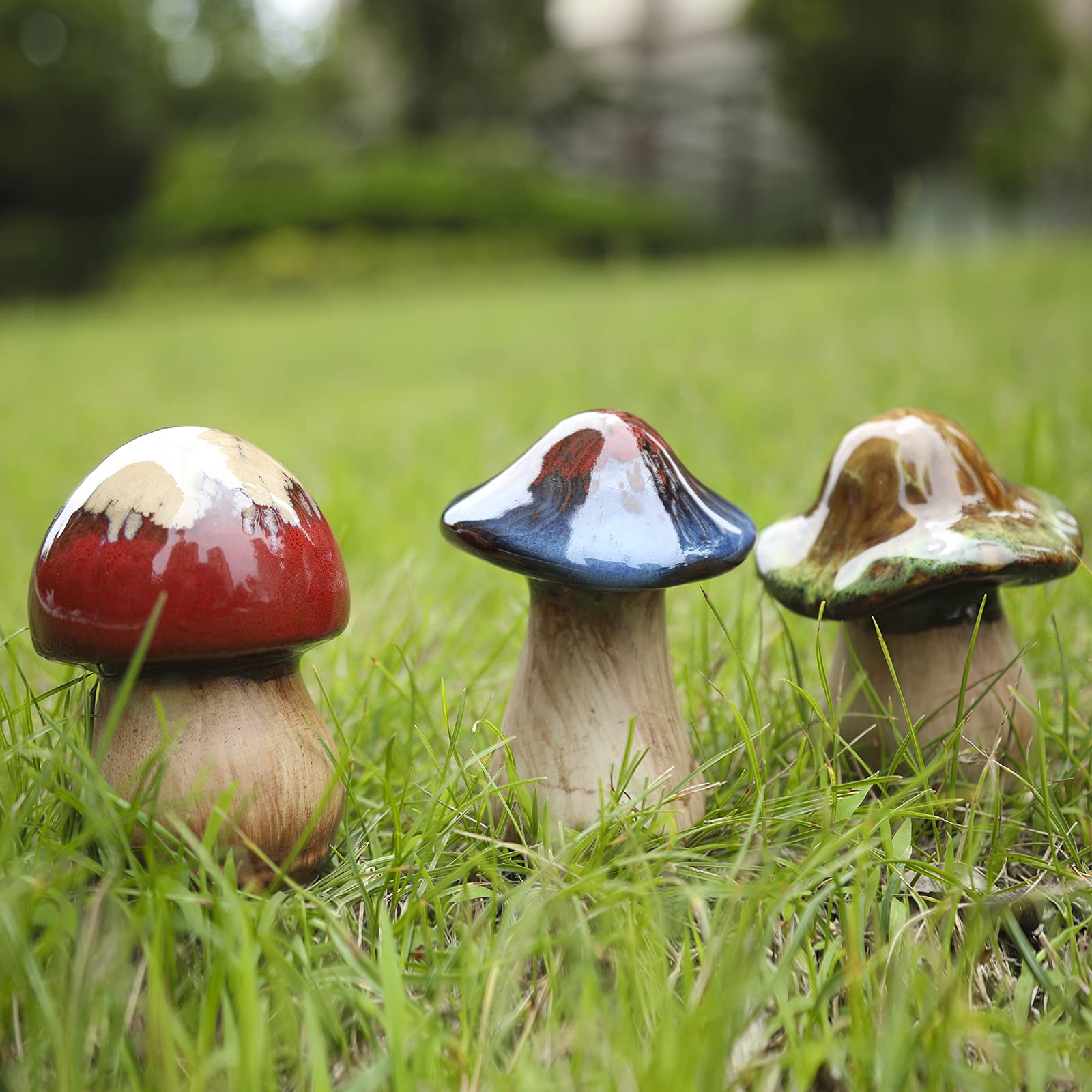 Lot 8 Champignons Jardin Céramique 12cm - Décoration Colorée Extérieur Intérieur
