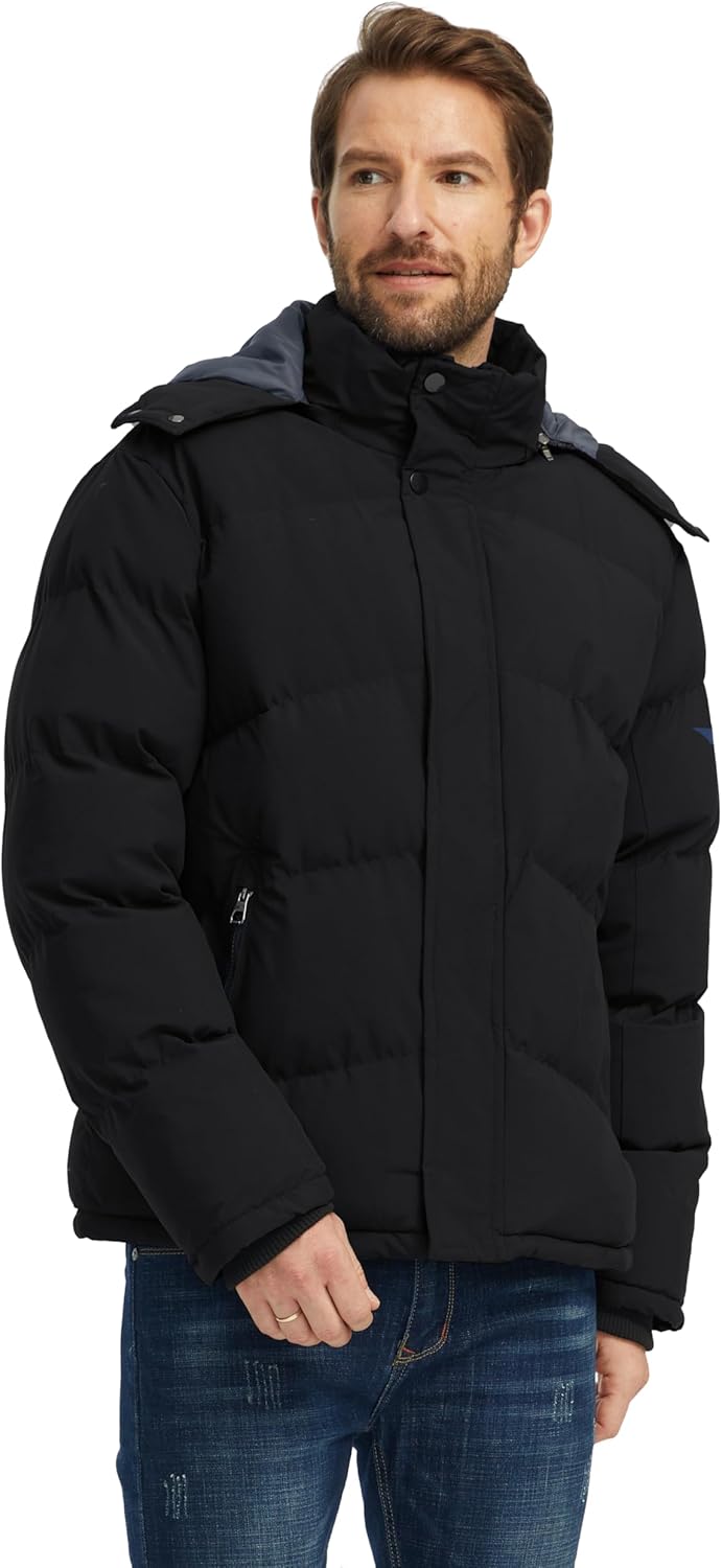 wantdo Men's Waterproof Winter Coat Warm Puffer Jacket with Removable Hood - Image 2