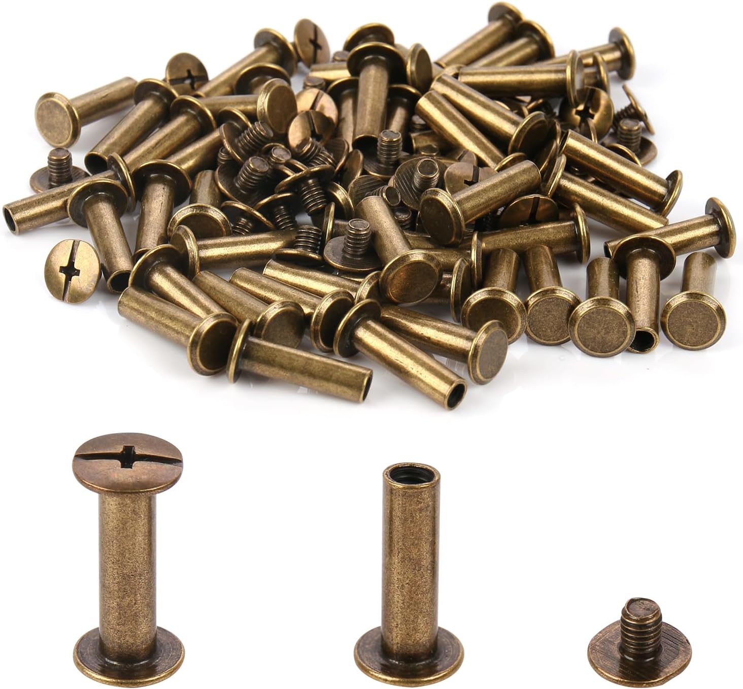 Chicago Binding Screws - 5mm x 15mm Binding Posts - 9.5mm Phillips Nut - Chicago Screw Binding Post Screw Kit for DIY Leather Decoration Scrapbook Photo Albums Bookbinding (Bronze, 50 PCS)