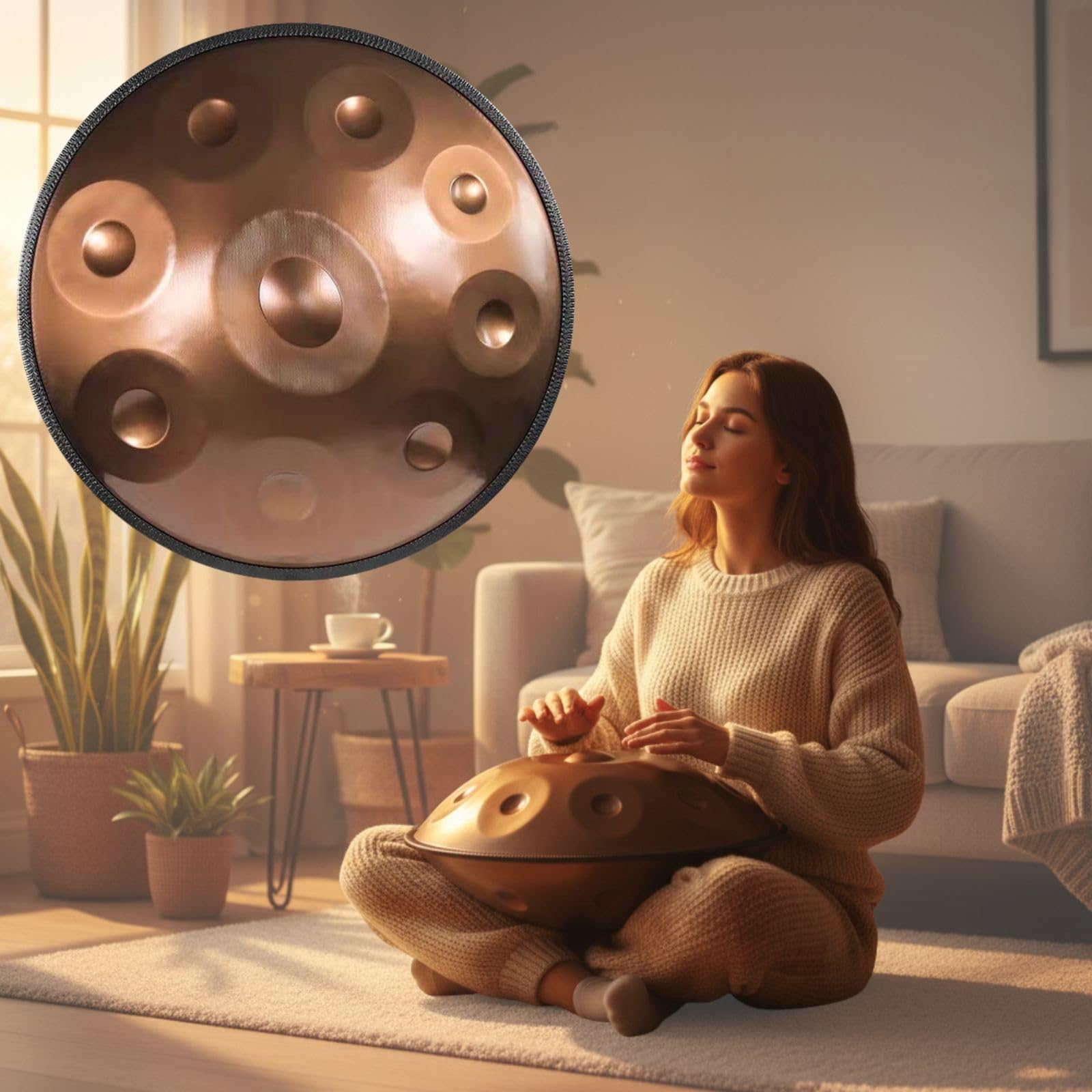 Handpan Drum D Minor per Musica e Meditazione Strumento a Percussione in Acciaio con 9 10 12 Note Accordato 432Hz 440Hz Handpan per Yoga Musicisti Adulti e Relax(Oro,440HZ/12 Note)