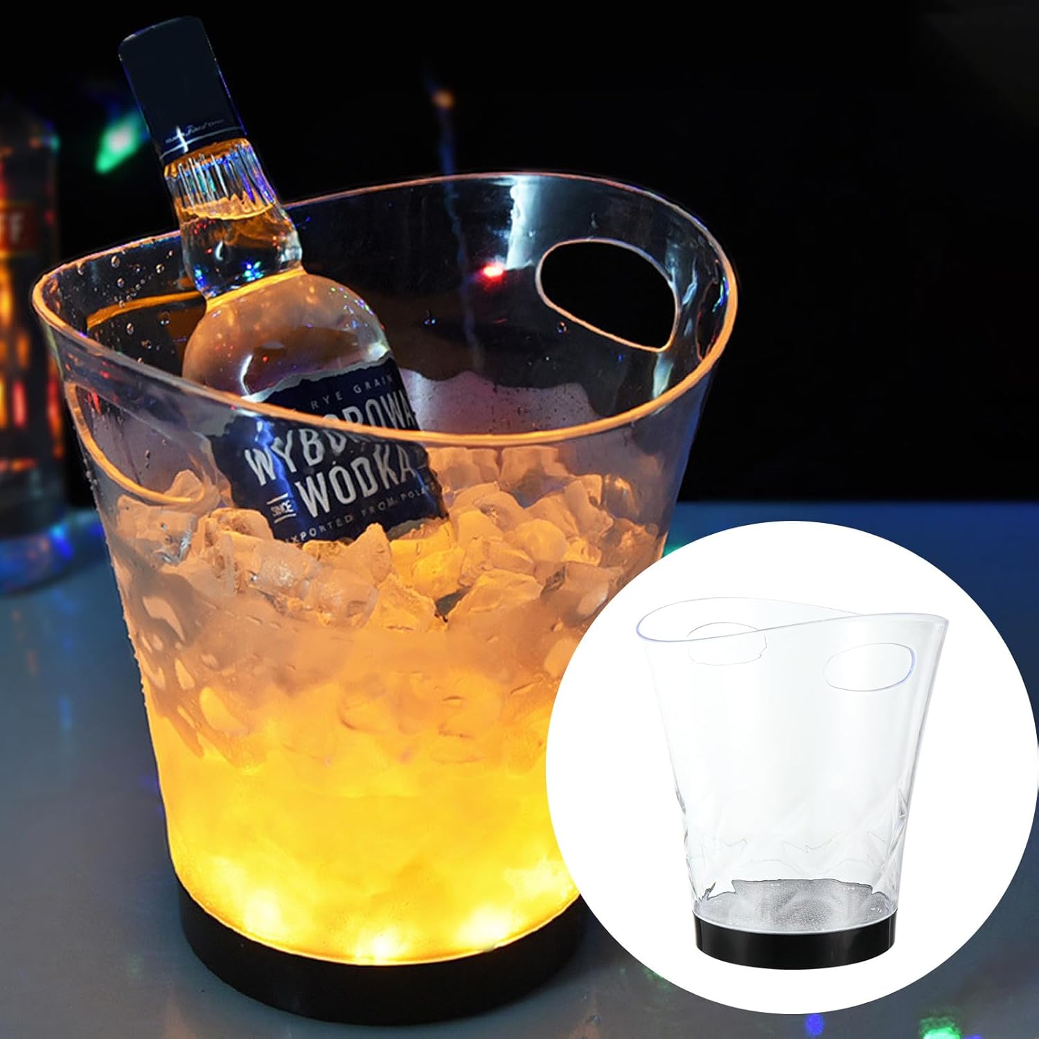 VOSAREA Luminous Double Handle Ice Bucket Plastic Beer Cooler Bucket for Bar Party Drinks Chilling