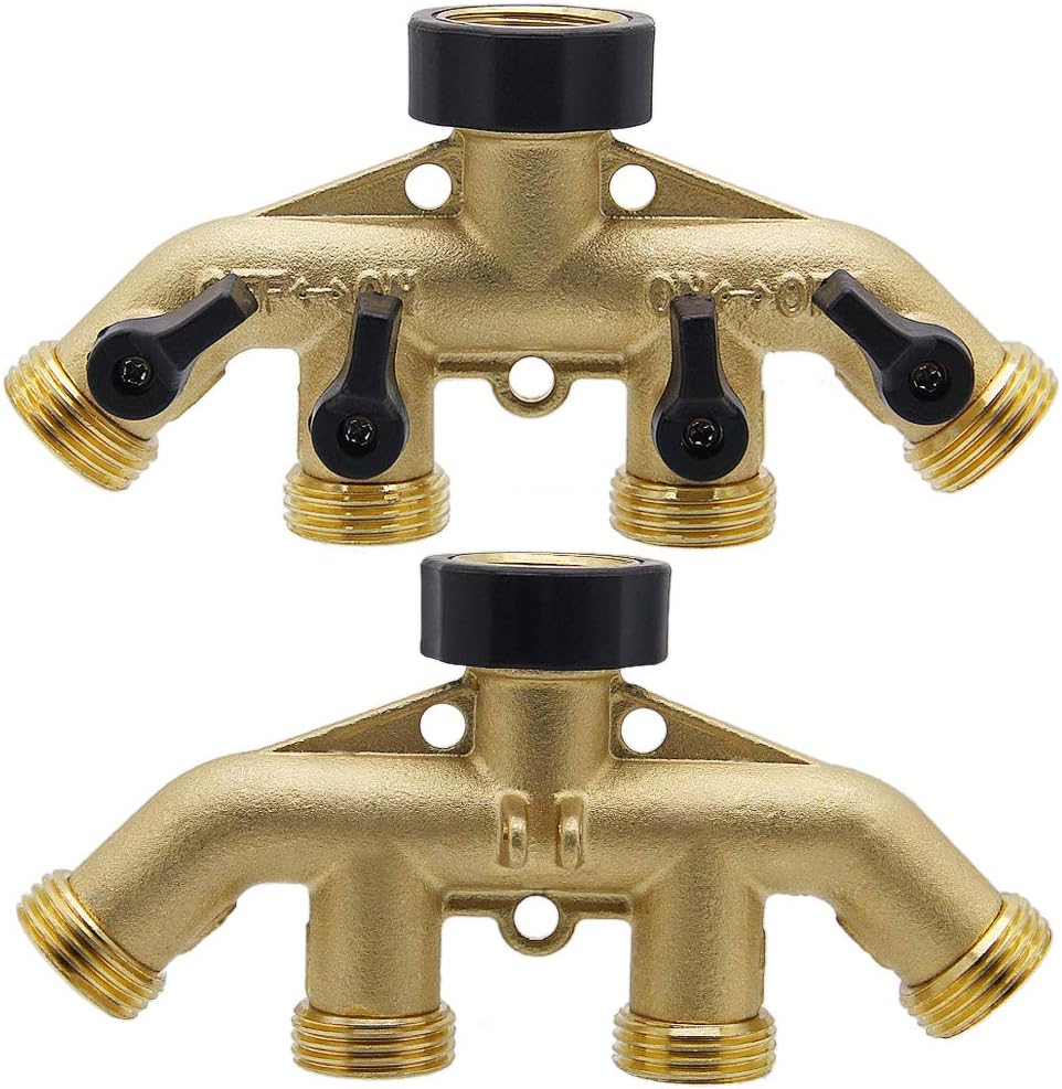 Twinkle Star 4 Way Heavy Duty Brass Garden Hose Splitter, Hose Connector 3/4", Hose Spigot Adapter with 4 Valves : Patio, Lawn & Garden