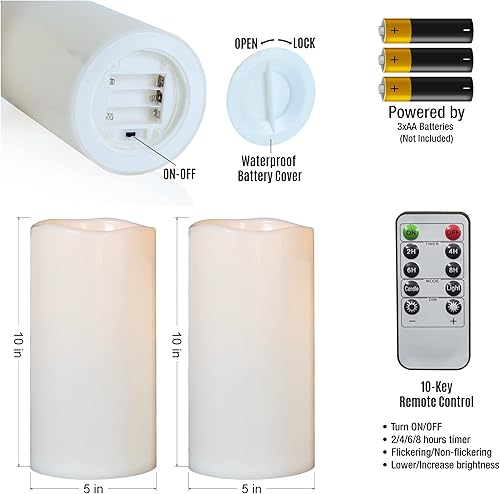Miniatura 5 de Yongmao Velas LED parpadeantes sin llama impermeables de 10 x 5 pulgadas funciona con pilas con control remoto y temporizador para linternas