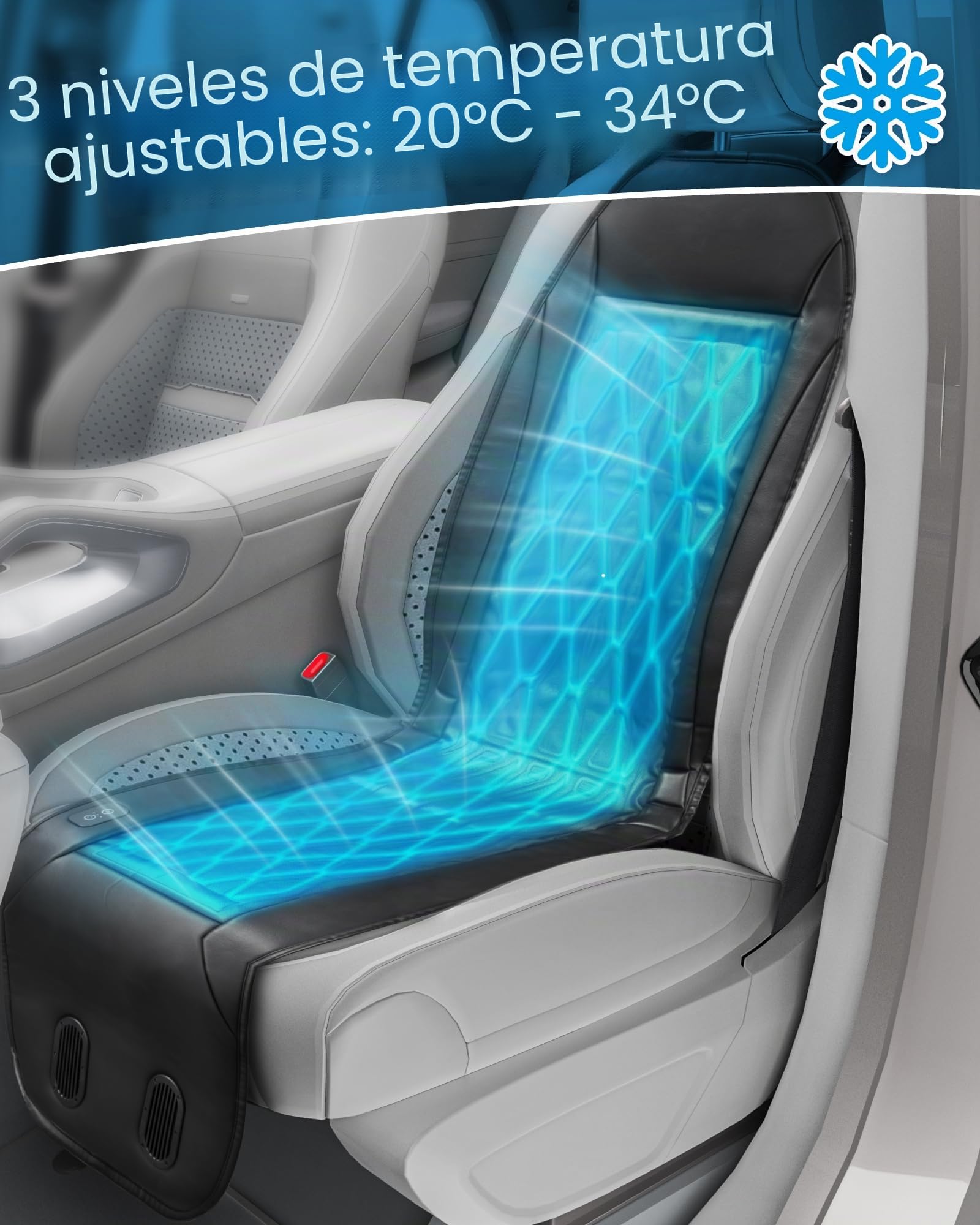 Cojín de Asiento para Coche con refrigeración líquida, 12V/24V Encendedor, 3 Niveles de refrigeración, Universal | Cojín de refrigeración activo para asiento de coche, 12 V-24 V, silencioso, para coche, SUV, camión