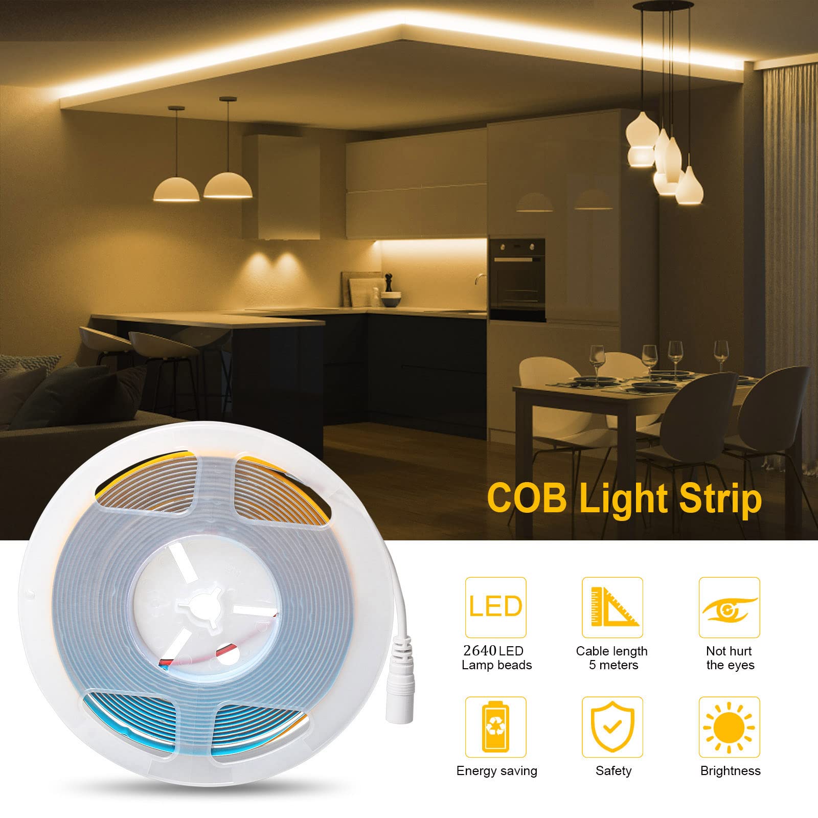 Seamless 12V/24V COB LED Strip High Density Light Flexible Tape Cabinet Kitchen - Foto 10
