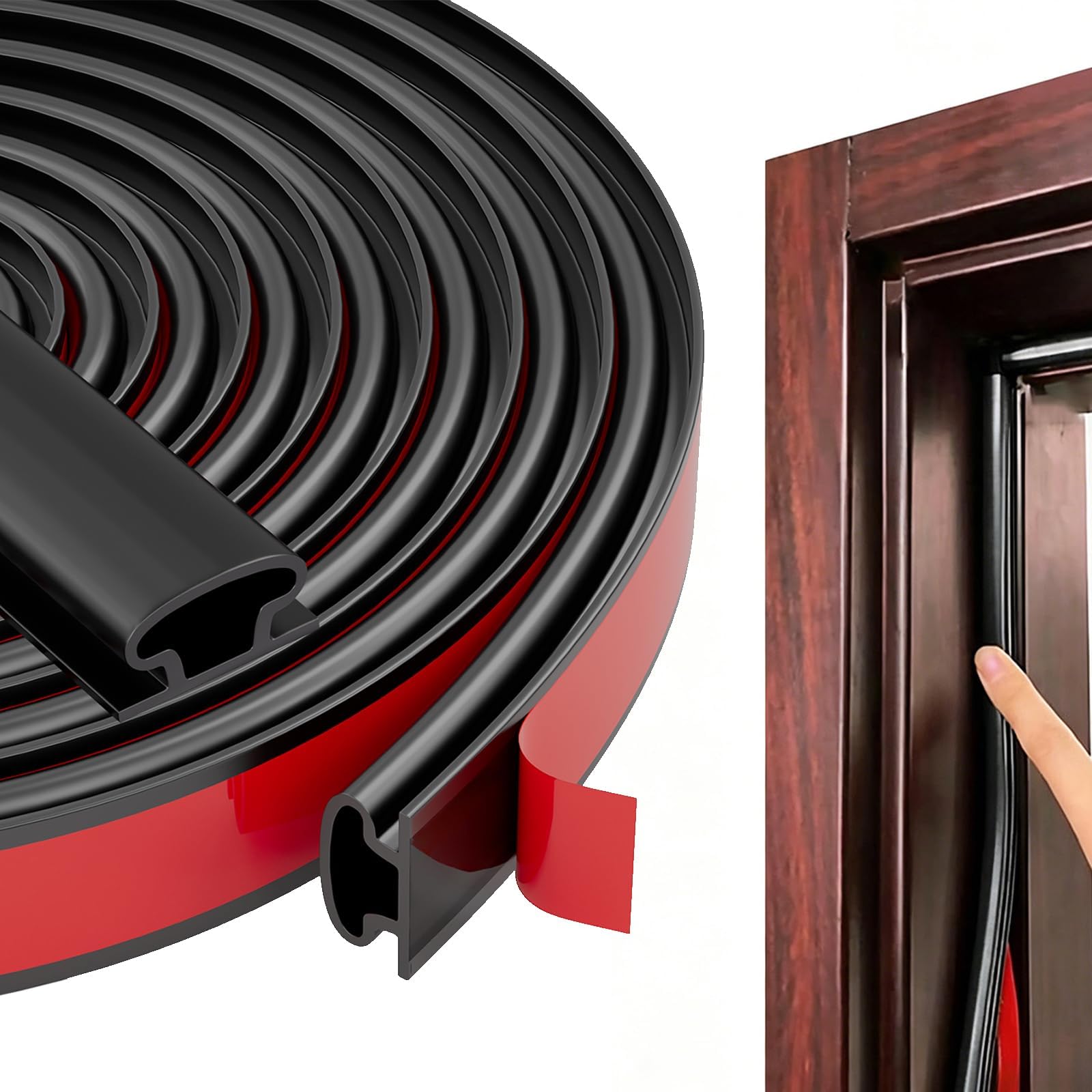 Black Rubber Weather Stripping Door Seal Strip, D Shape Door Rubber Weather Seal Strip, Self-Adhesive Door Weatherstripping Soundproofing Door Seal Strip for Windows (23 feet,Black)