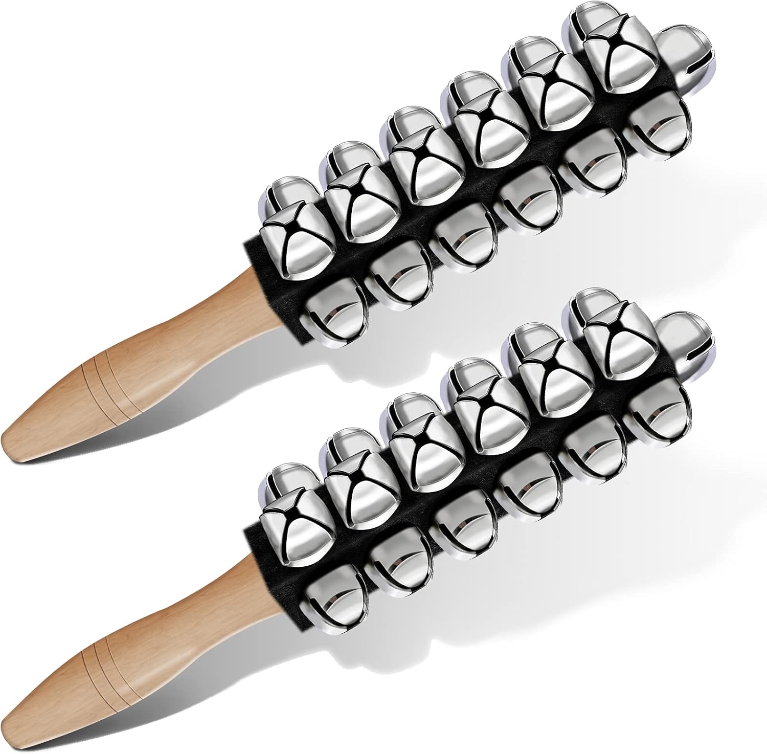 2 Pieces Wooden Sleigh Bell Christmas Hand Jingle Bells Wooden Handle Hand Bells Christmas Stick Shaker Rattles Percussion Handheld Sleigh Bells for Baby Kids Children Musical Toys : Musical Instruments