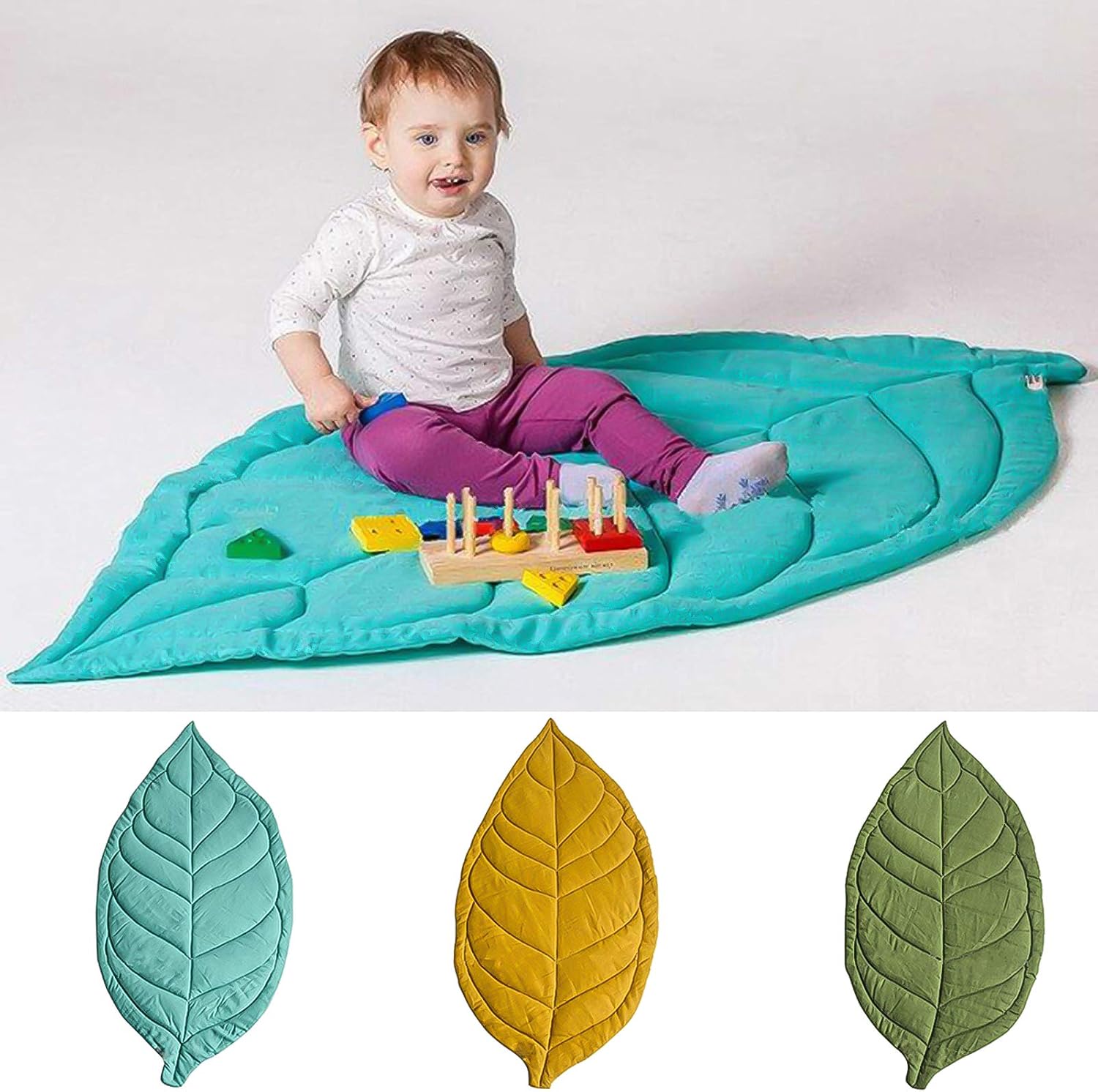Galand Leaf Rug Soft Floor Mat Rugs for Baby Kids Crawling Carpet Solid Color Room Decoration Cotton Leaf Baby Bedroom Nursery Decor Carpet Blanket for Living Room Home Decoration Yellow