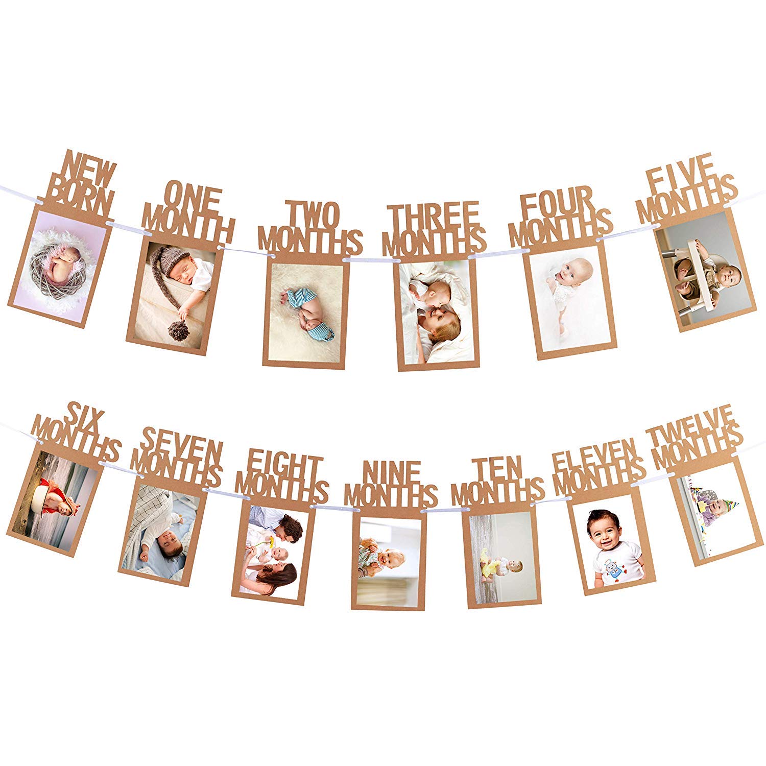 HK Balloons 1-12 Month Frame Banner for First Birthday Party Decoration | Baby 0 To 12 Months Monthly Milestone Bunting With Front Side Photo Space, Beige