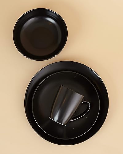 Miniatura 5 de Euro Ceramica Euro Essential Collection - Juego de vajilla de 16 piezas, servicio para 4, color negro mate sólido