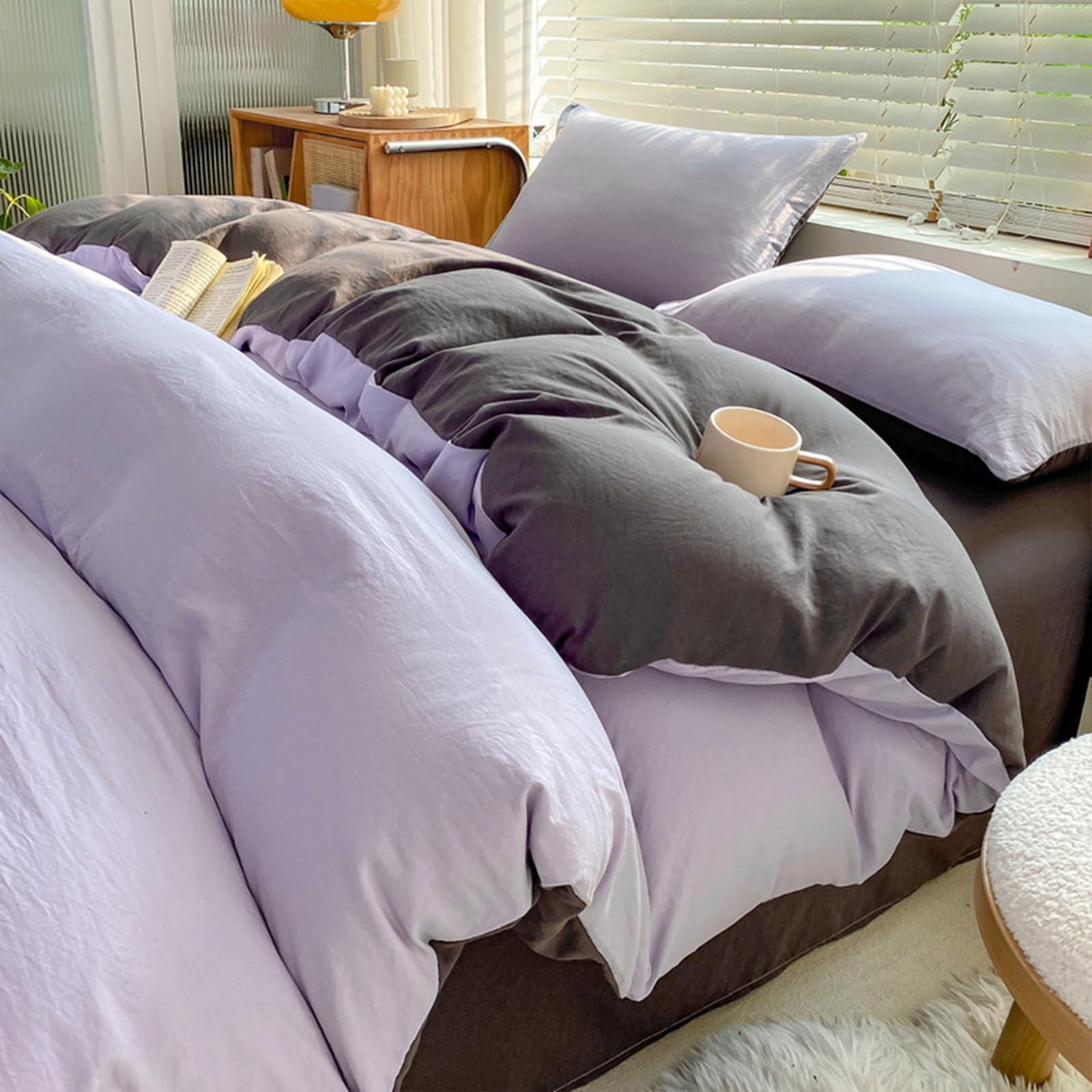 Housse de couette 180x220 coton parure de lit 2 personnes ensemble de draps réversibles 4 pièces