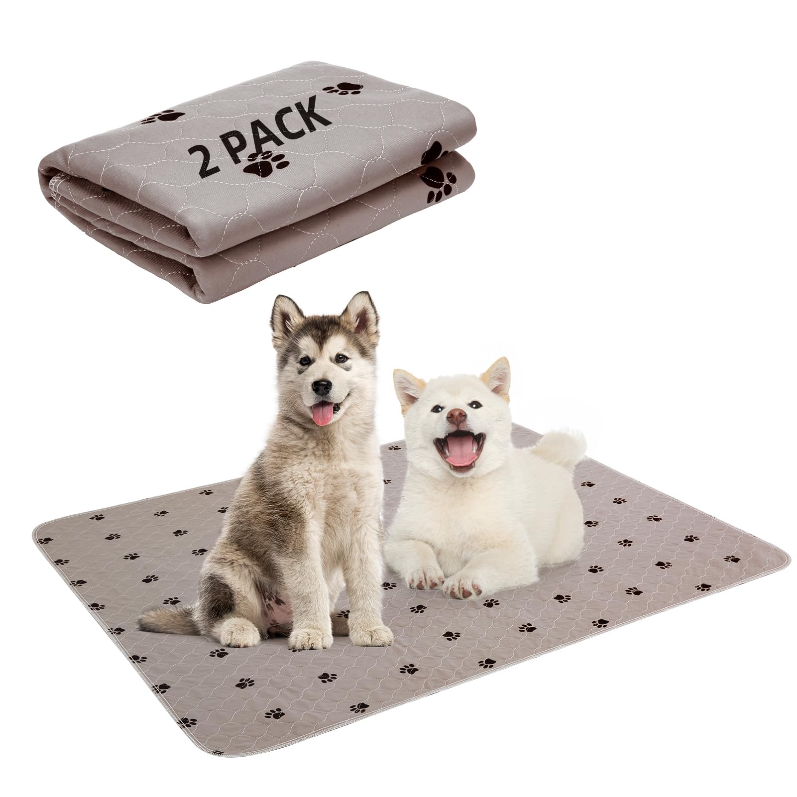 PUPTECK Washable Pee Pads for Dogs - 2 Pack 34" x 36" Waterproof Reusable Puppy Potty Training Pads Whelping Mat - Fast Absorption Non-Slip Pet Food