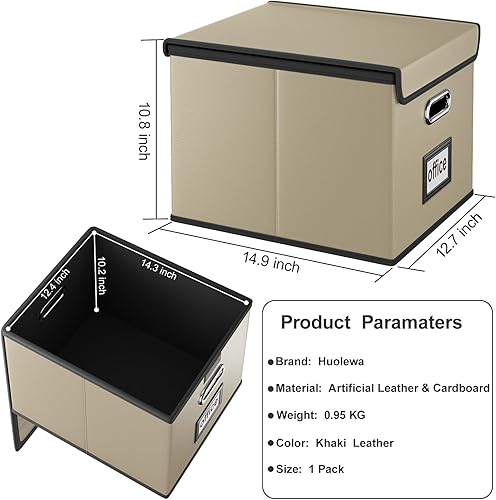 Vista 109 de Huolewa Cajas organizadoras de archivos con tapas, plegables de lino para colgar y almacenar con tobogán de plástico para oficina/decoración/hogar