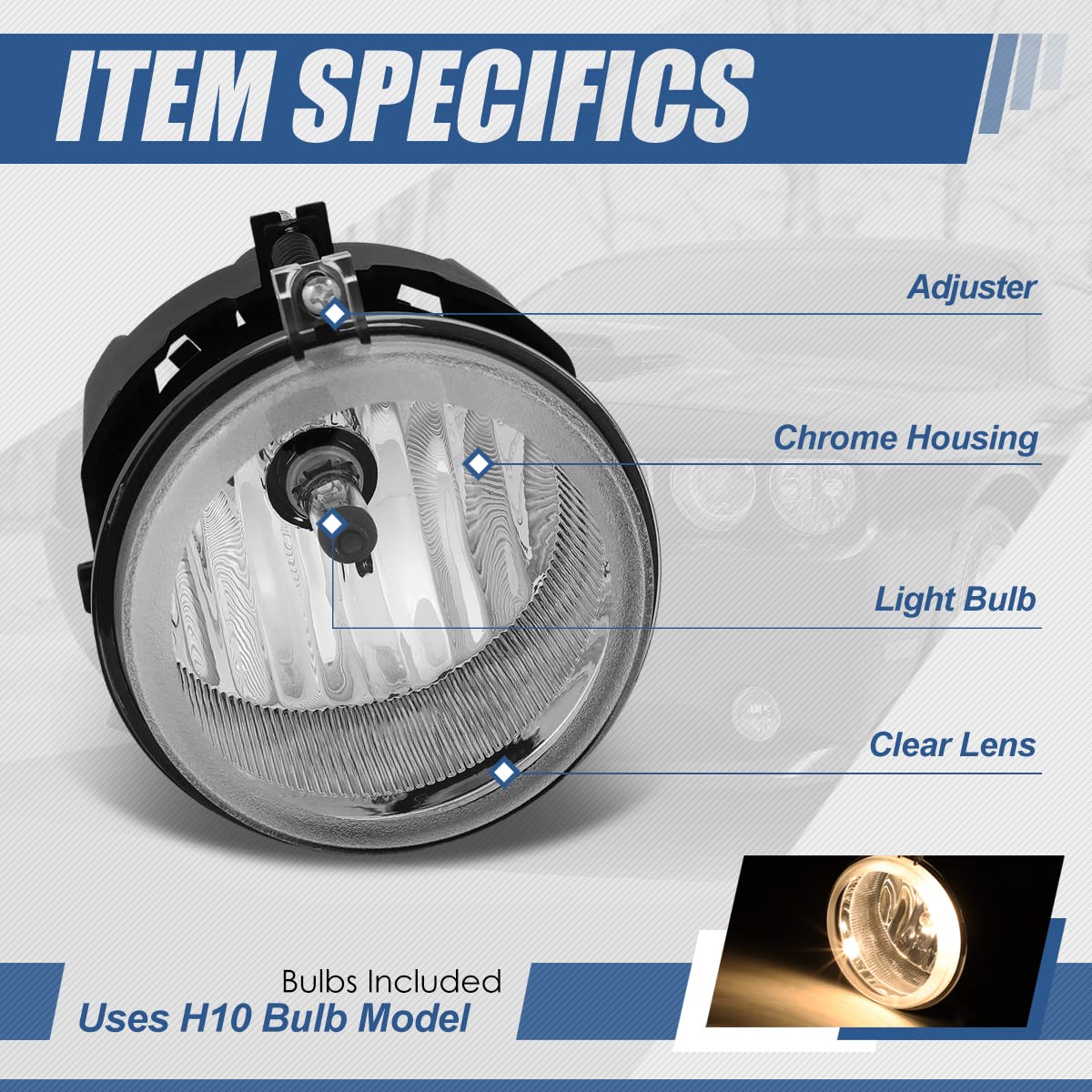 Auto Dynasty Driving Fog Lights Lamps with Switch Compatible with Dodge Charger Challenger Patriot Sebring, Driver and Passenger Side, Clear Lens