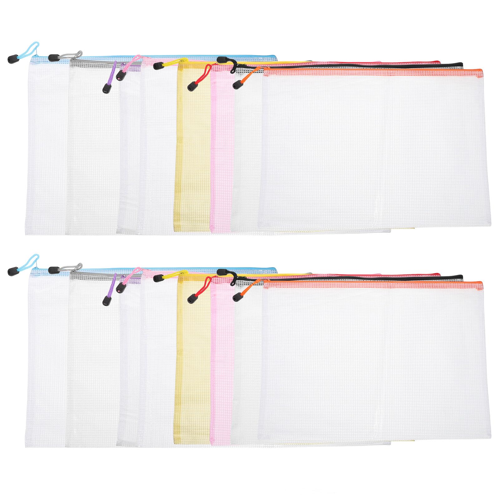 16pièces Pochettes de Rangement Zippées Pvc et Maille Transparente Organisateurs Imperméables pour Documents Cosmétiques Bureau et Maison