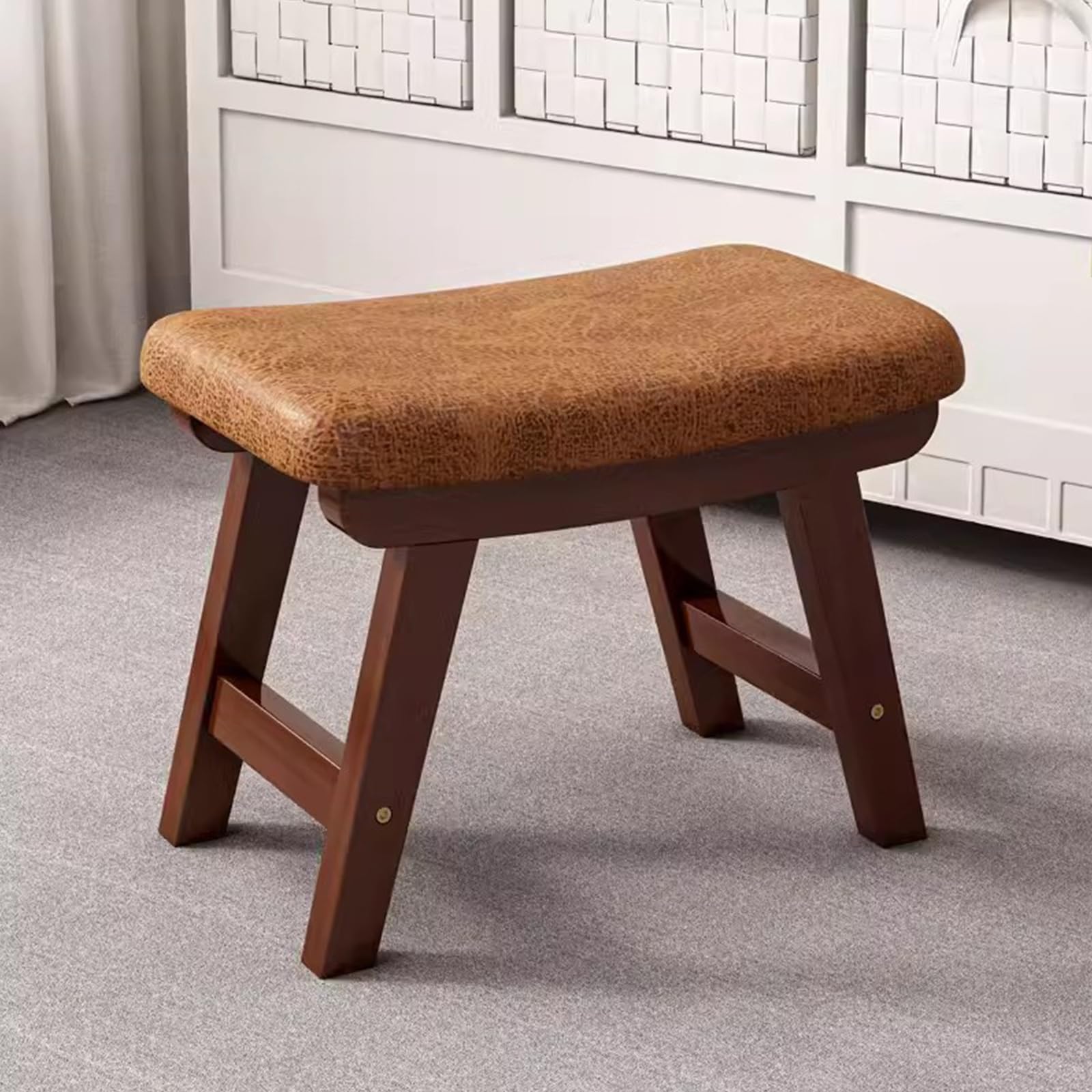 Reposapiés para sofá otomano de Madera, taburetes de Banco con Asiento Curvo Acolchado Suave, Taburete bajo, Marco de Madera (Color: marrón/Nogal, tamaño: Grande)