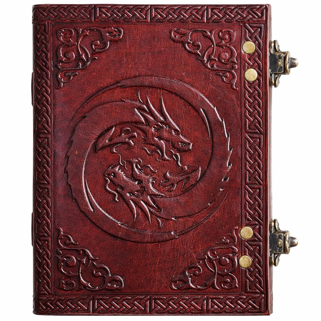 Tagebuch mit doppeltem Drachen-Leder, mit Schloss, Buch mit Schatten (Drache 2)