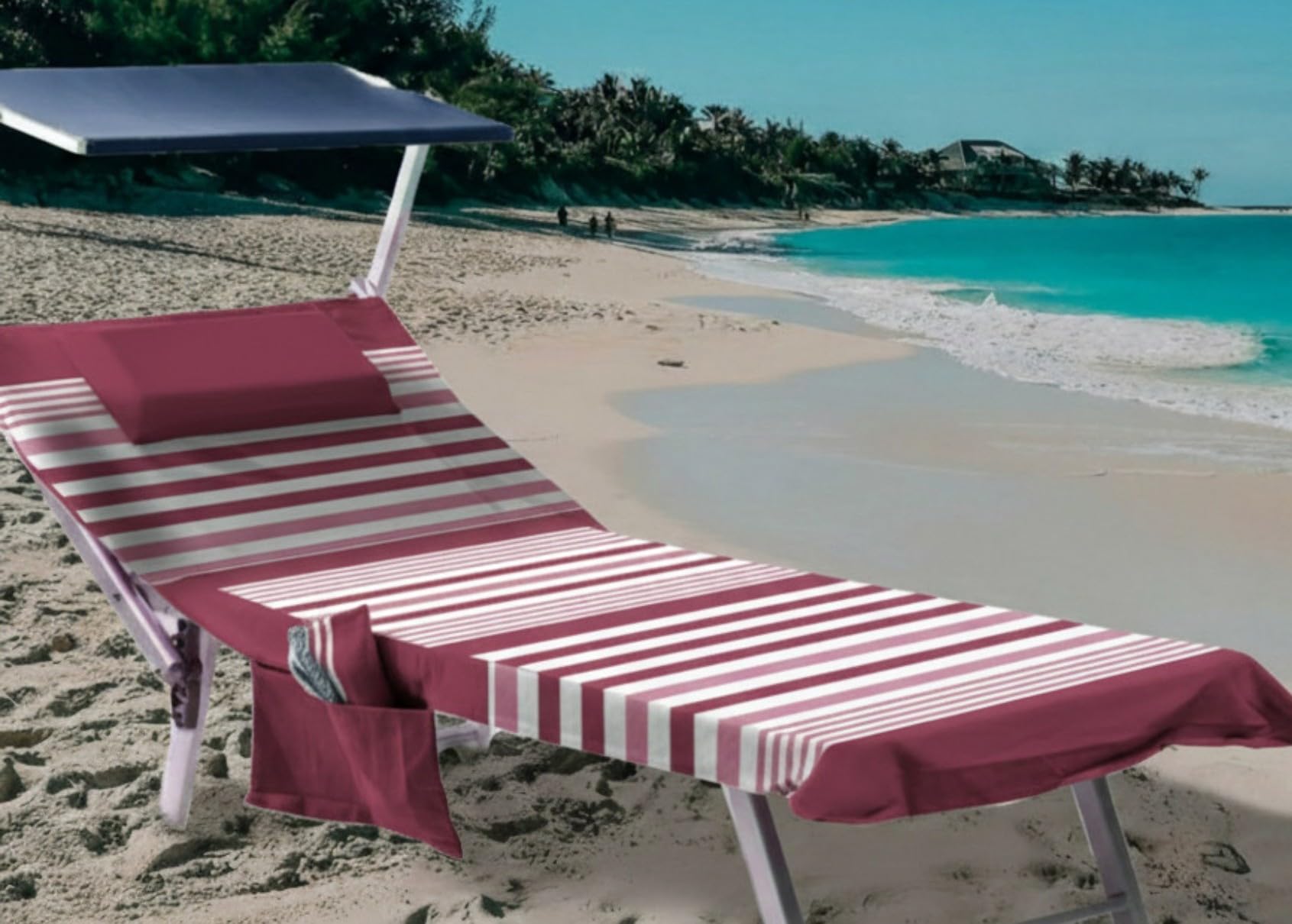 L'Emporio Casa Telo Mare Lettino con Angoli Tasche e Cuscino Cotone Fouta Spiaggia Piscina Mare Coprilettino (Fuxia)