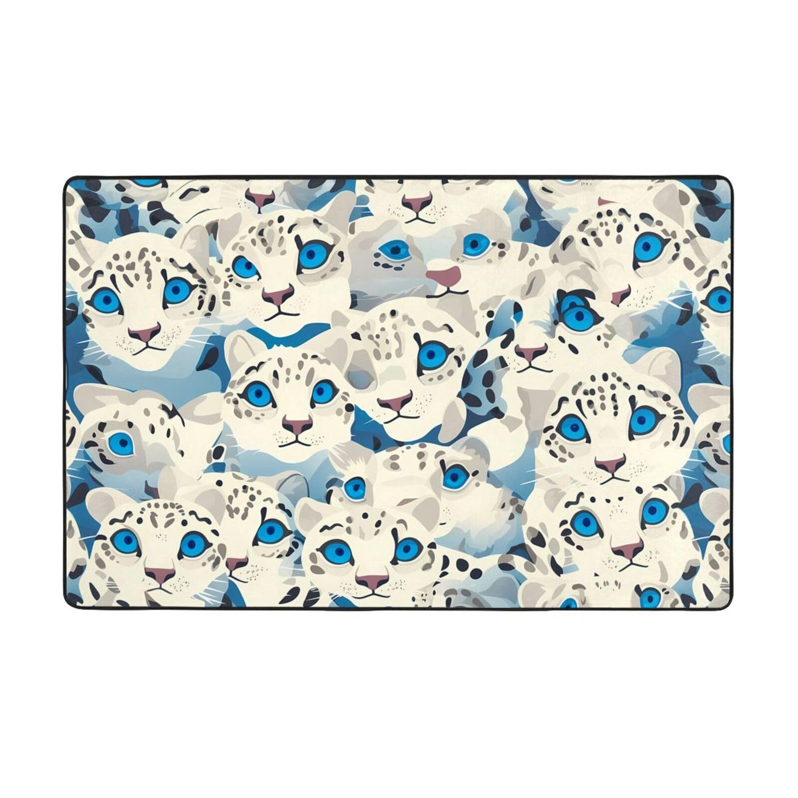 Tapis léopard des neiges 152x99 cm en velours fin doux