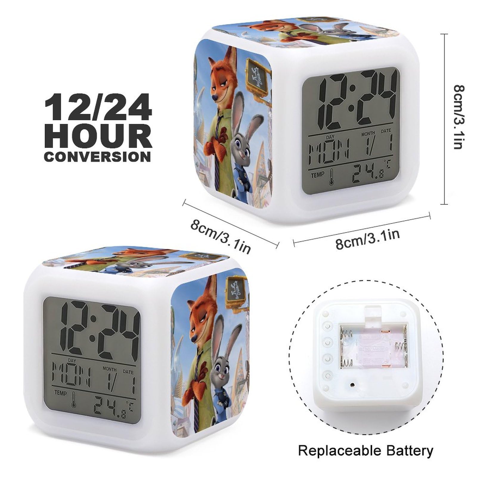 Amazon.co.jp: 目覚まし時計 ズートピア ニック・ワイルド 七色の