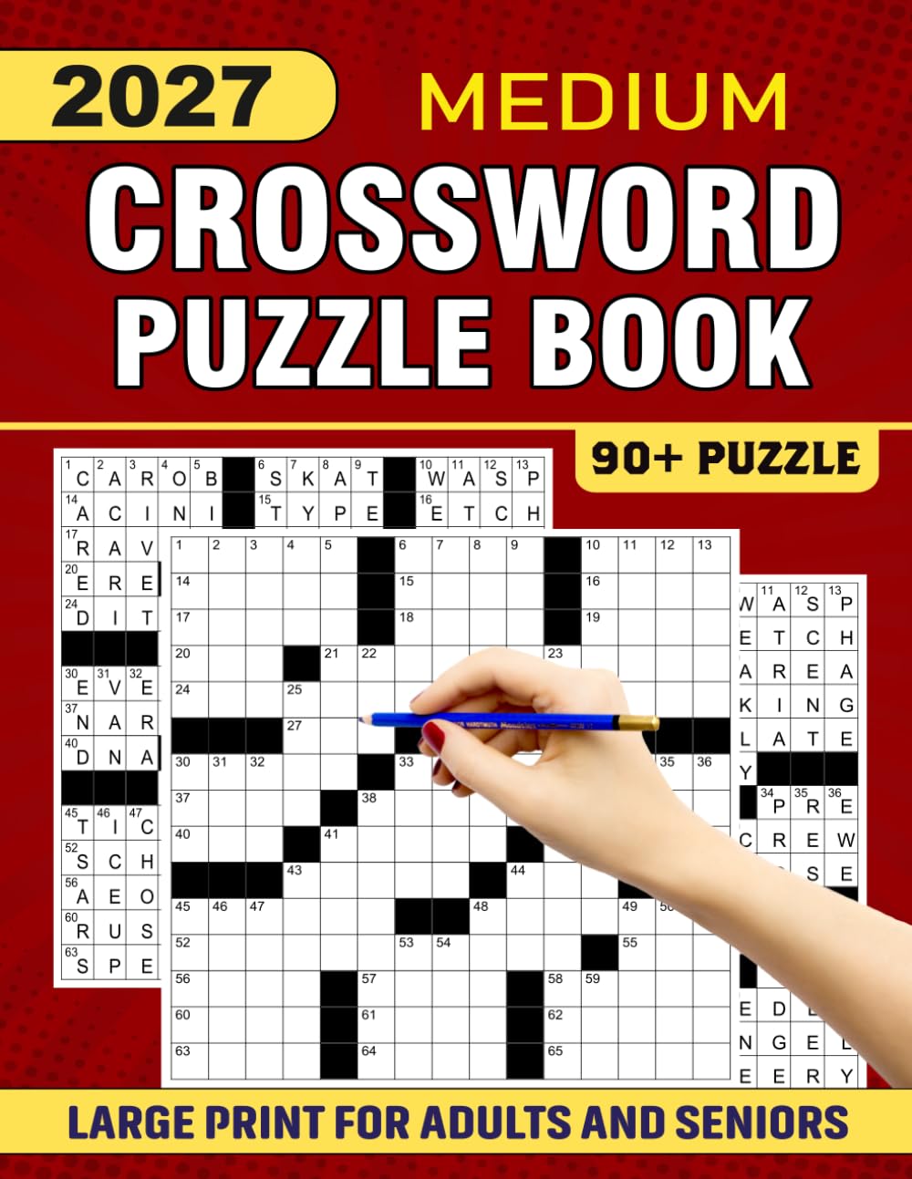 2027 Medium Crossword Puzzle: Large Print 90+ Medium Levels Puzzles with Solutions, Brain Games to Boost Memory & Focus for Adults, Seniors and Teens