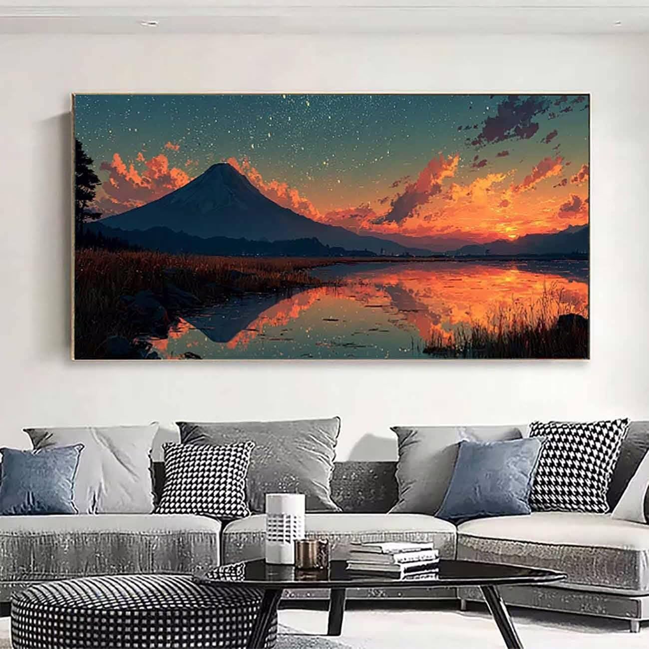 Mount Fuji diamentowe zestawy artystyczne dla dorosłych, malarstwo diamentowe, gwiaździste niebo, kryształowe zestawy artystyczne, dla dorosłych, dzieci, DIY, 5D, okrągłe, pełne wiercenie, klejnot