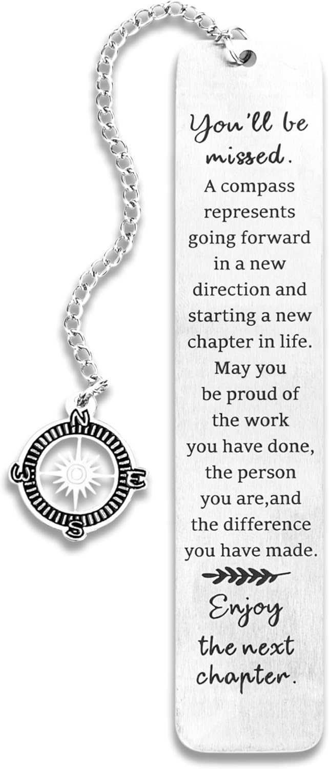 Metal Bookmark - Coworker Leaving Gifts for Women Men, Going Away Farewell Goodbye Gifts for Coworkers, You Will Be Missed Compass Bookmark, Retirement Gift for Boss Teacher Nurse Friend Coworker