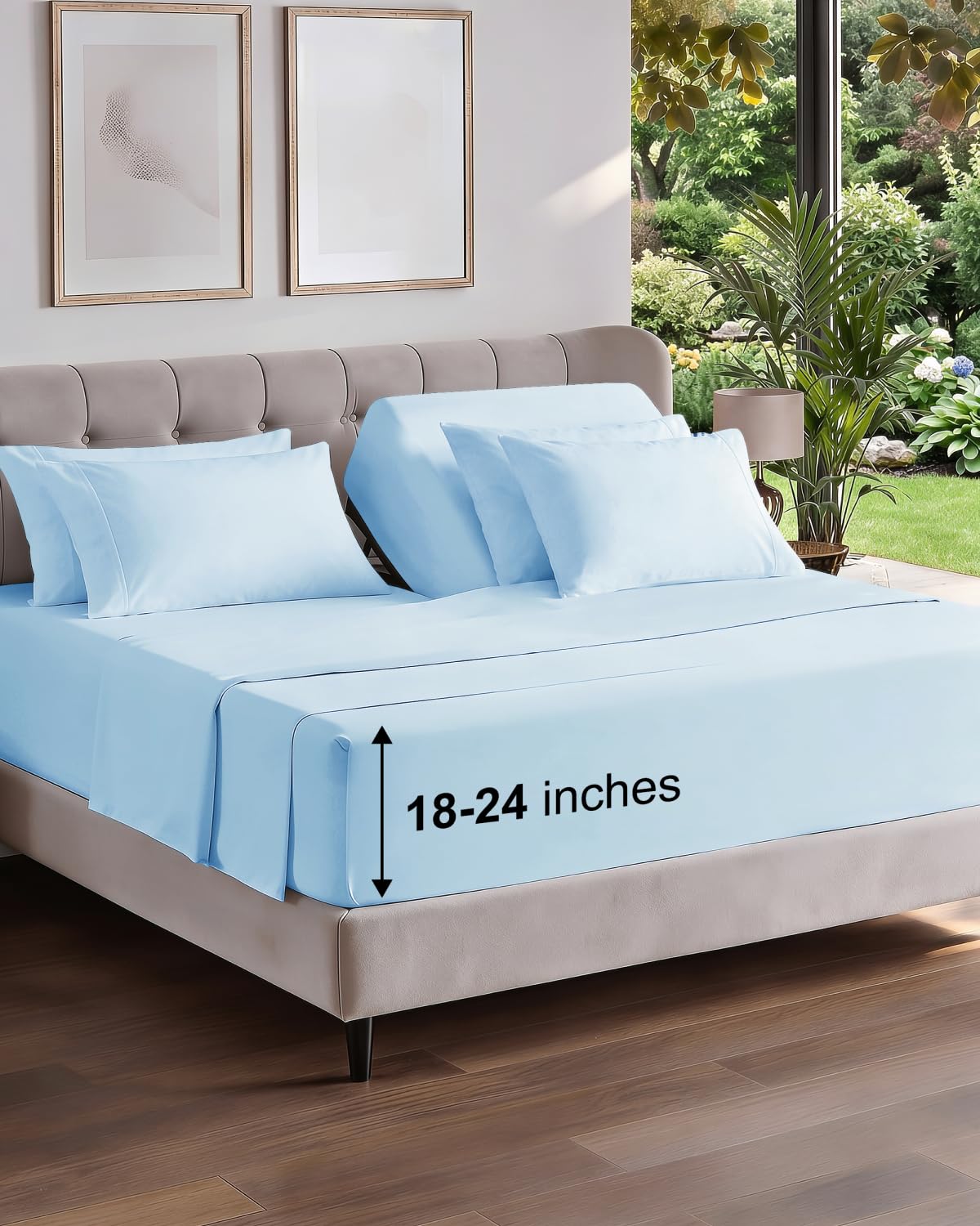 CGK Extra Deep Flex Top Split Head King 6pc Cooling Sheet Set - Light Blue
