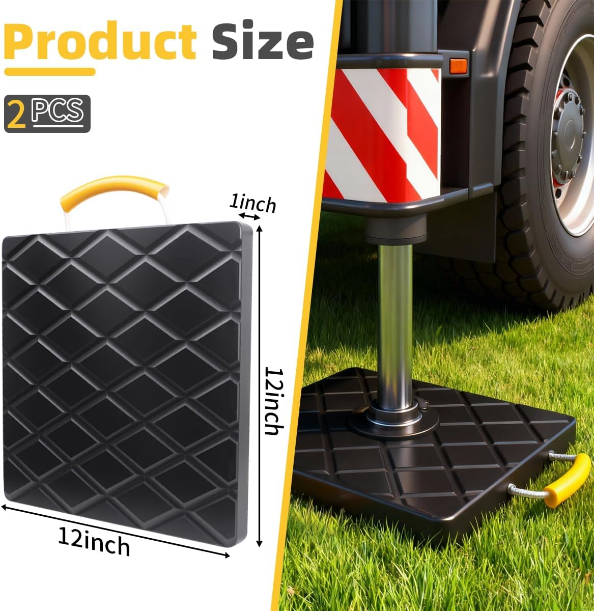 2Pack RV Outrigger Pads with Handle,12 X 12 X 1 inchs Jack Pads,Heavy-Duty UHMWPE Stabilizing Blocks with Non-Slip for Trucks, Cranes,Campers&Trailer