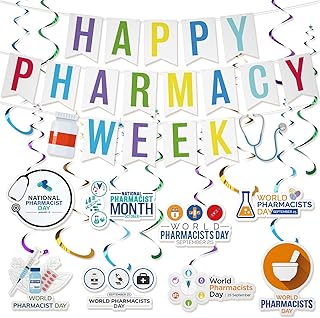 TaoBary Happy Pharmacy Week Banner Pharmacy Appreciation Decorations Medical-pharmacy Week Bunting Decor Thank You Pharmacist Party Supplies for Staff Medical School Hospital Pharmacies Clinics Office
