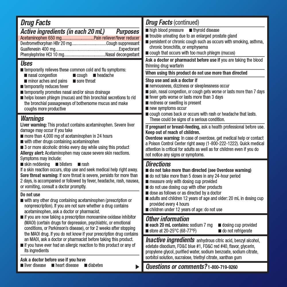 Amazon Basic Care Mucus Relief Cold, Flu & Sore Throat; Helps Relieve Common Cold and Flu Symptoms, 6 Fluid Ounces