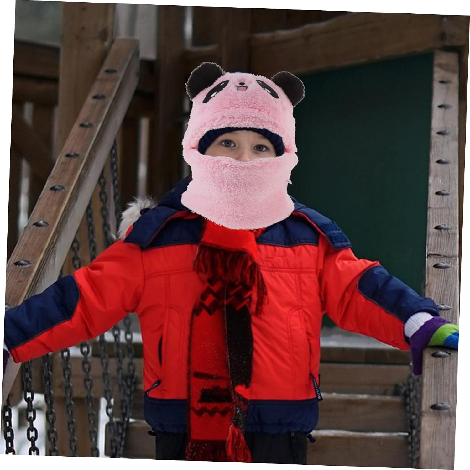 YARNOW Winter Hooded Scarf Adorable Animal Ear Shape Thermal Hat and Scarf for Boys and Ages Windproof and for Cold Weather