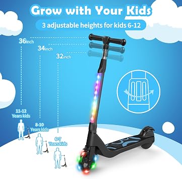 SISIGAD Scooter for Kids Ages 6-12, LED Light-Up Deck, Kids Scooters with 3 Adjustment Levels Handlebar to 36 Inches High,5.3 Wheel Kick Scooter