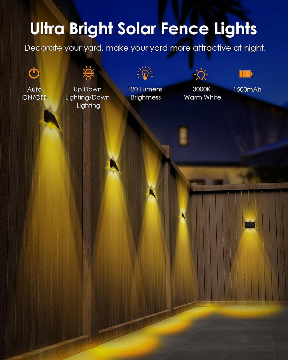 IIRARA Solar Fence Lights Outdoor Garden, 6-Pack Warm White, Up & Down Solar Wall Lights Outdoor, Waterproof - Image 2