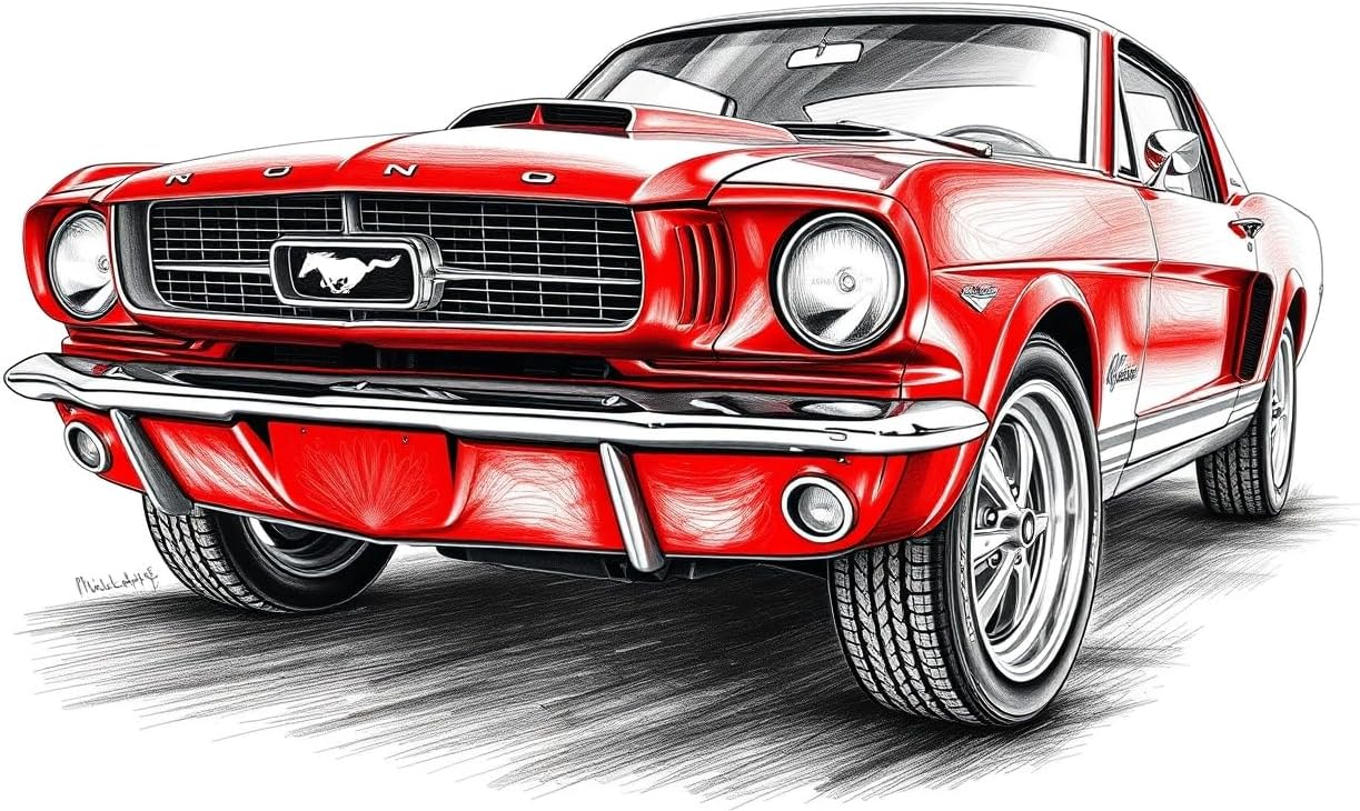 Wall Art Impact A classic Muscle Car Mustang color pencil drawing 24"x36" Poster