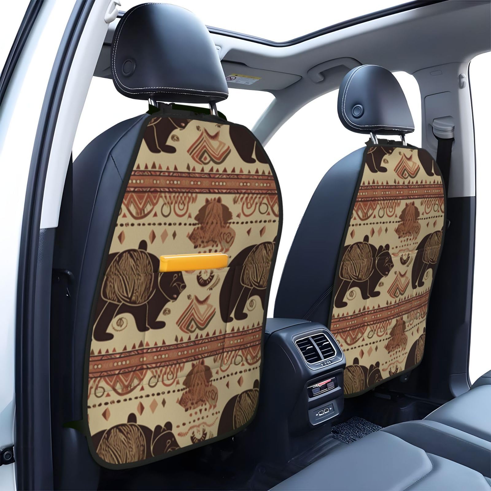 JTNWEC Bear Print Car Seat Kick Mats with Organisers 2 Pack Backseat Protector Seat Covers for Your Car, SUV, or Truck
