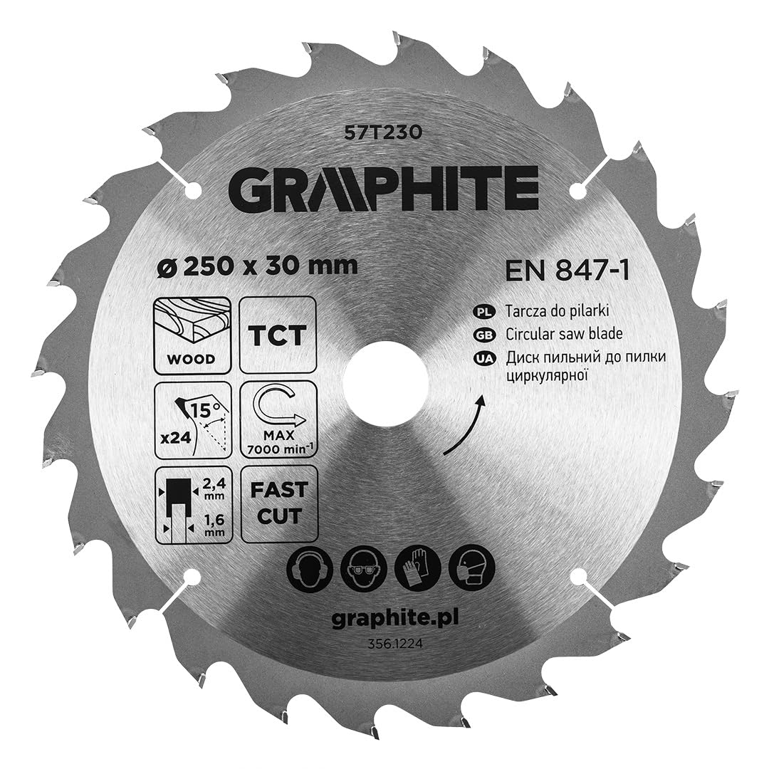 GRAPHITE Brzeszczot do piły tarczowej Widia – brzeszczot z twardego metalu do drewna, płyty wiórowej, MDF, sklejki i aluminium – precyzyjne cięcie, w zestawie pierścienie redukcyjne, czyste i szybkie