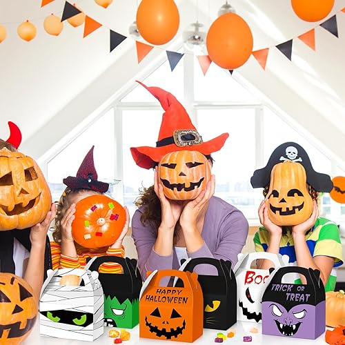 Miniatura 7 de Zhanmai 30 cajas de regalo de Halloween, cajas de cartón de regalo para casa de Halloween, cajas de regalos para fiesta de Halloween, cajas con asa