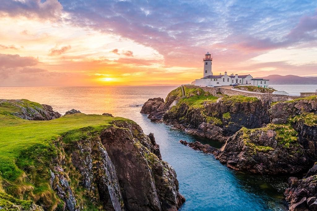 Waterfall Fanad Head Lighthouse County Donegal Ireland River Sea Ocean Isles UK Nature Landscape Photo Cool Wall Art Print Poster 24x36