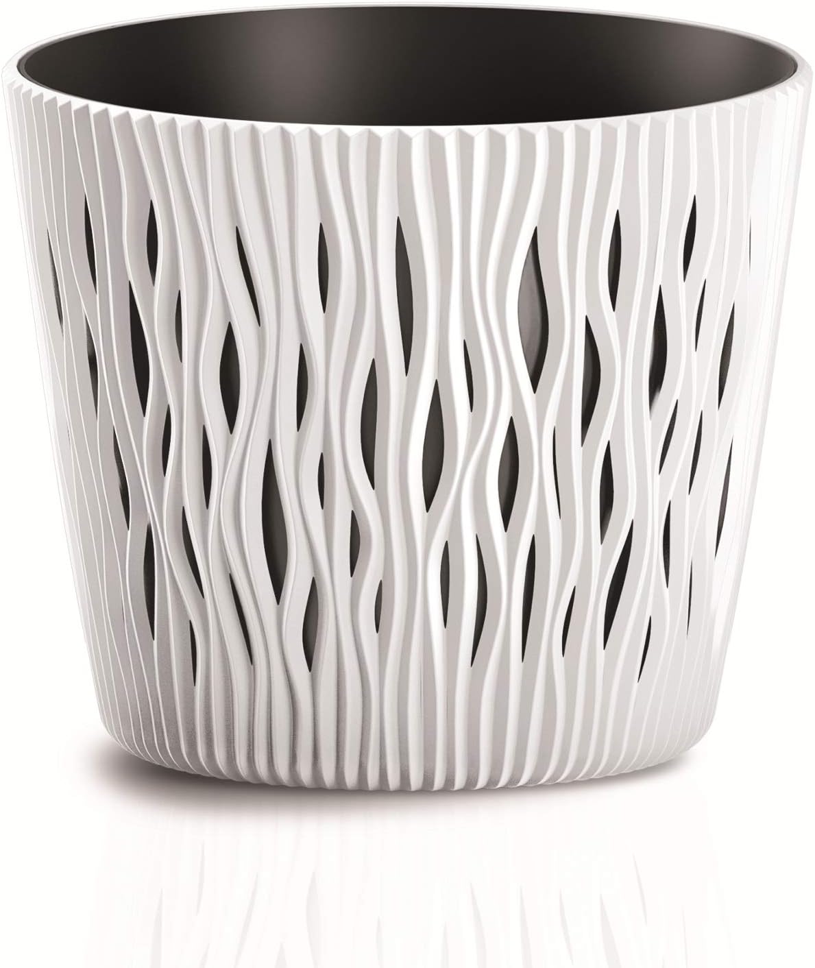 PROSPERPLAST Sandy Round Flower Pot Planter 2-in-1 Including Plant Pot Round Plastic (262 mm, Grey).