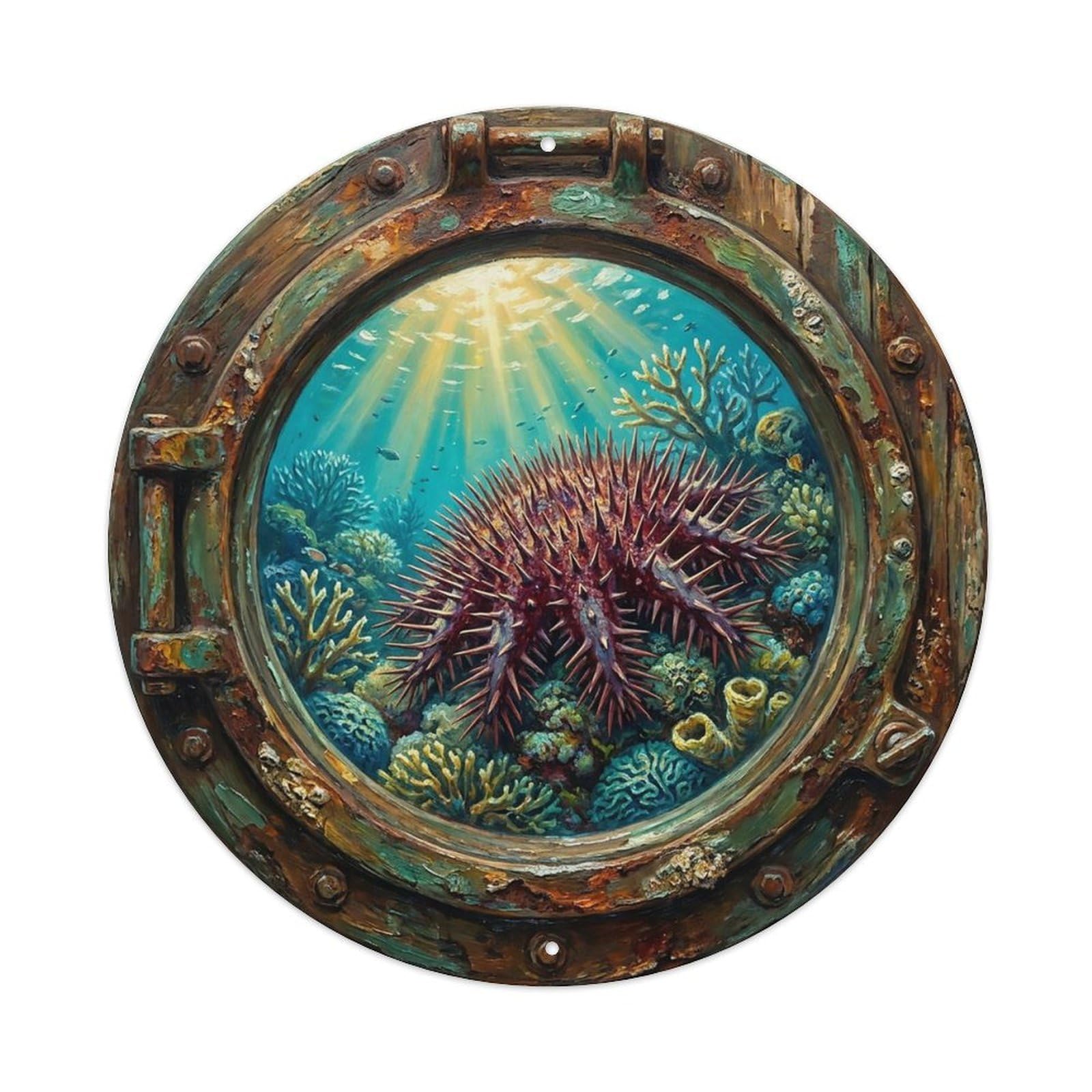 Vintage Porthole Crown Thorns Starfish Ship Window Undersea Deep Sea 1 Metal Tin Sign