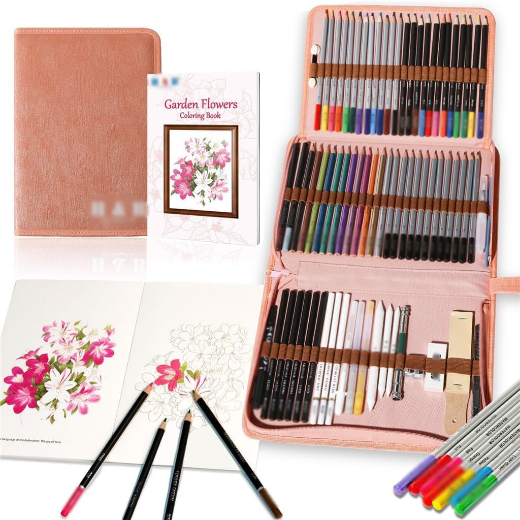77 Pieces Colour Pencil Sketch Drawing Set Complete of Oil-Based Water-Soluble Metal Pencils Art Supplies