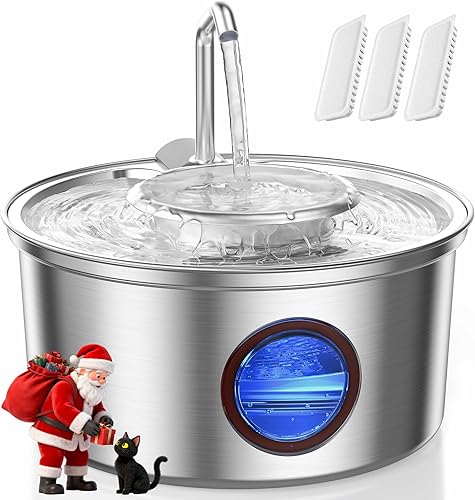 Miniatura 1 de Fuente de agua para gatos de acero inoxidable, fuente ultra silenciosa para gatos de 108 onzas  3.2 L para beber con cuenco de agua extraíble,