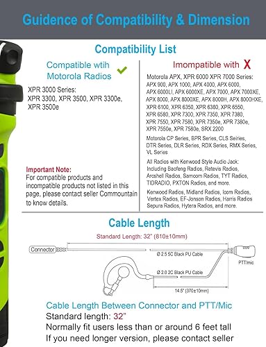 Miniatura 6 de commountain XPR 3500e XPR 3300e Auricular con micrófono compatible con Motorola Radios XPR 3300, XPR 3500, XPR3300e, XPR3500e, XPR3300, XPR3500, XPR