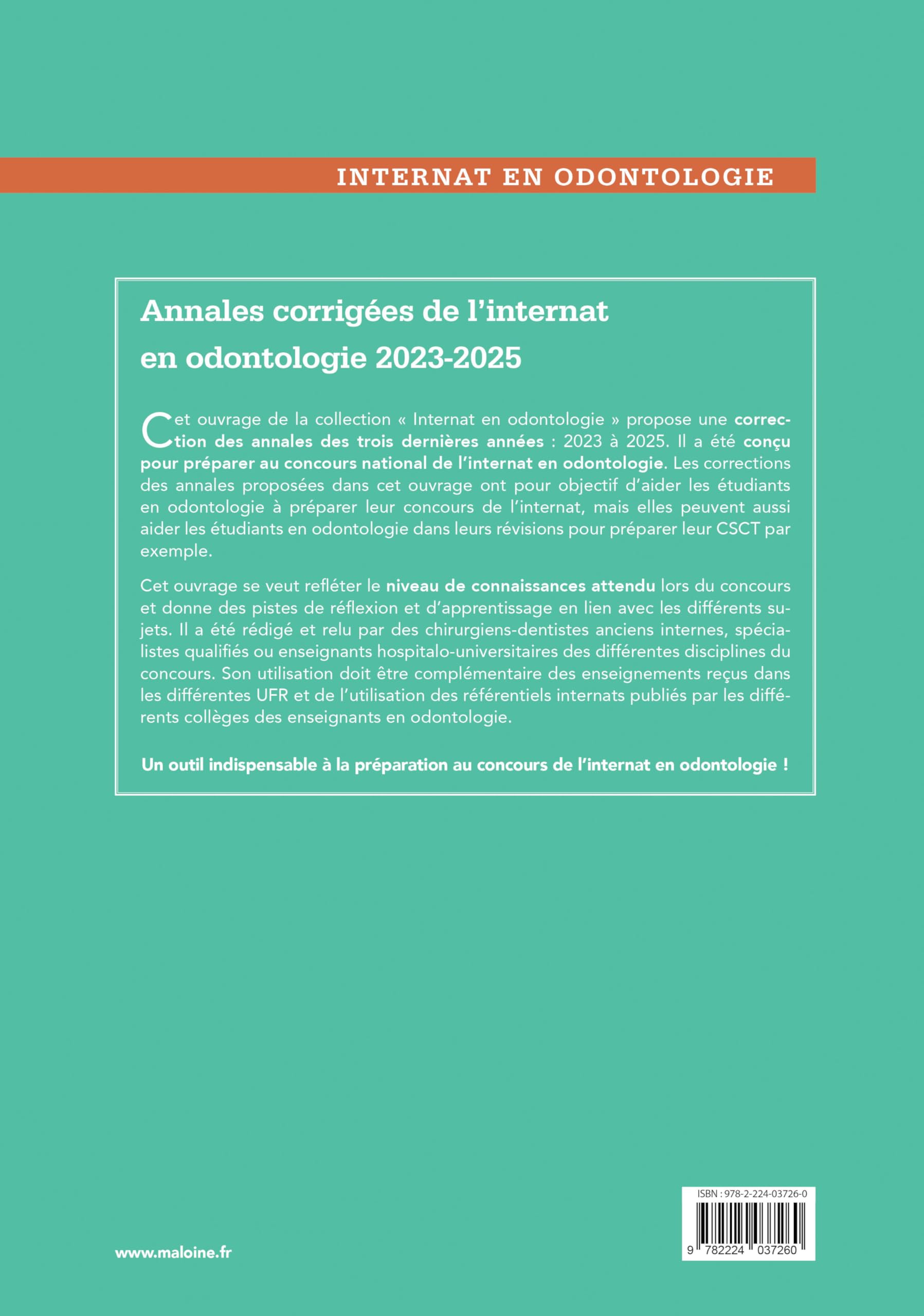 Annales corrigées de l'internat en odontologie 2023-2025